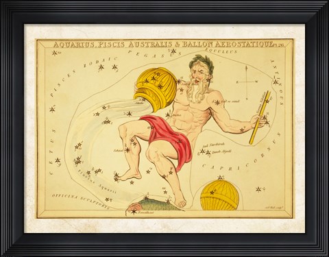 Framed Aquarius, Pices Australis &amp; Ballon Aerostatique Constellation Print