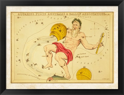 Framed Aquarius, Pices Australis &amp; Ballon Aerostatique Constellation Print