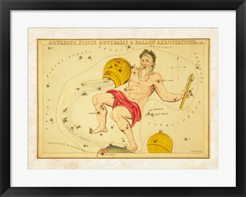 Framed Aquarius, Pices Australis &amp; Ballon Aerostatique Constellation Print