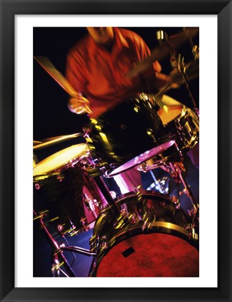 Framed Young Man Playing The Drums Closeup Print