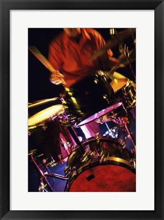 Framed Young Man Playing The Drums Closeup Print