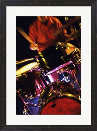 Framed Young Man Playing The Drums Closeup Print