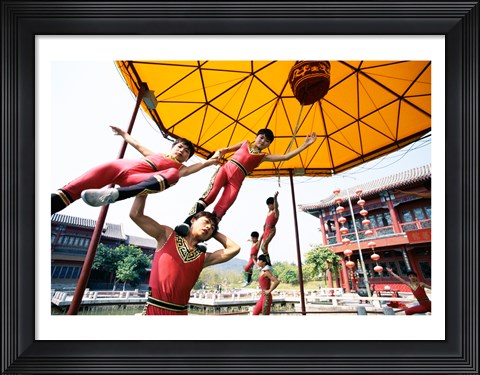 Framed Group of children performing acrobatics, Shanghai, China Print