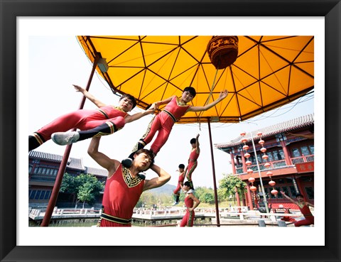 Framed Group of children performing acrobatics, Shanghai, China Print