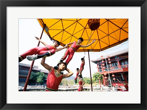 Framed Group of children performing acrobatics, Shanghai, China Print