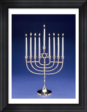 Framed Close-up of a menorah with a Star of David Print