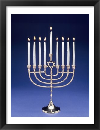 Framed Close-up of a menorah with a Star of David Print