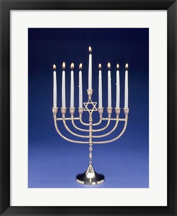 Framed Close-up of a menorah with a Star of David Print