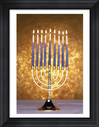Framed Close-up of lit candles on a menorah Print
