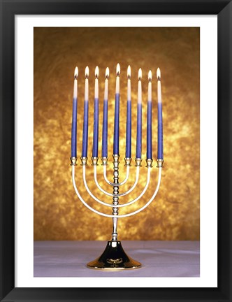 Framed Close-up of lit candles on a menorah Print