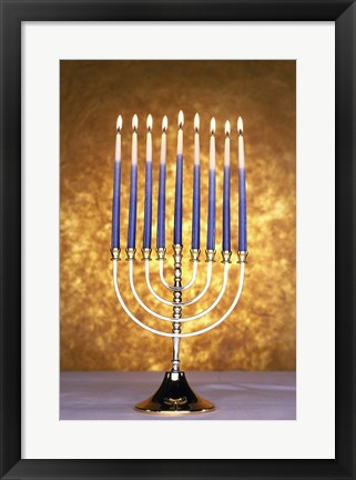 Framed Close-up of lit candles on a menorah Print