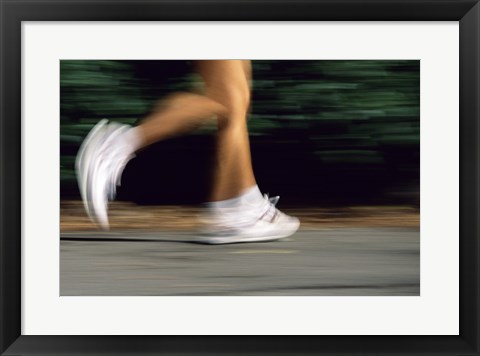 Framed Low Section View Of A Person Running In White Sneakers Print