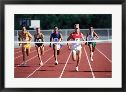Framed Male athletes running on a running track Print
