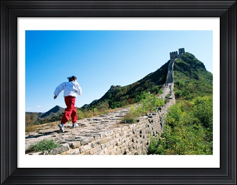 Framed Person running up the Great Wall, Simatai, Beijing, China Print