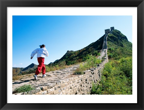 Framed Person running up the Great Wall, Simatai, Beijing, China Print