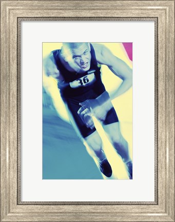 Framed Portrait of a young man running Print
