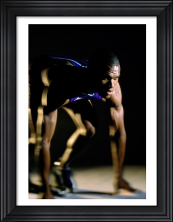 Framed Close-up of a track runner in the starting position Print