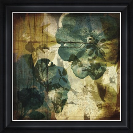 Framed Vintage Teal Blooms I Print