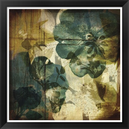 Framed Vintage Teal Blooms I Print