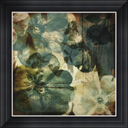Framed Vintage Teal Blooms II Print