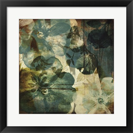 Framed Vintage Teal Blooms II Print