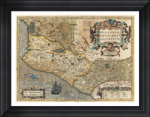 Framed 1606 Hondius and Mercator Map of Mexico Print