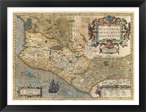 Framed 1606 Hondius and Mercator Map of Mexico Print