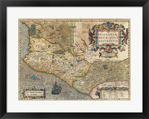 Framed 1606 Hondius and Mercator Map of Mexico Print