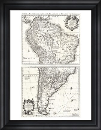 Framed 1730 Covens and Mortier Map of South America Print