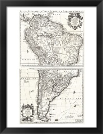 Framed 1730 Covens and Mortier Map of South America Print