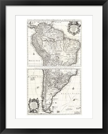 Framed 1730 Covens and Mortier Map of South America Print