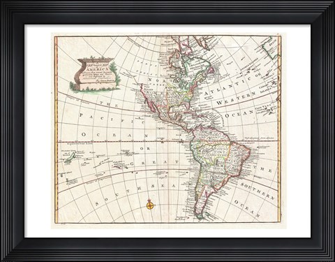 Framed 1747 Bowen Map of North America and South America Print