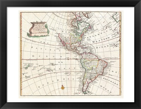 Framed 1747 Bowen Map of North America and South America Print