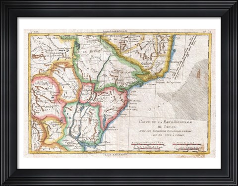 Framed 1780 Raynal and Bonne Map of Southern Brazil, Northern Argentina, Uruguay and Paraguay Print