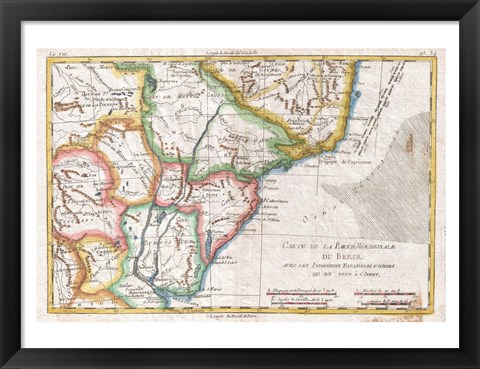 Framed 1780 Raynal and Bonne Map of Southern Brazil, Northern Argentina, Uruguay and Paraguay Print