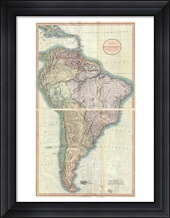 Framed 1807 Close up Cary Map of South America Print