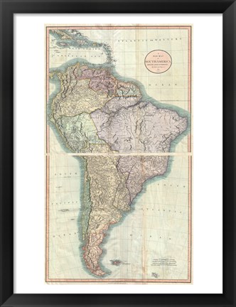 Framed 1807 Close up Cary Map of South America Print