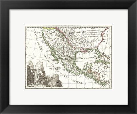 Framed 1810 Tardieu Map of Mexico, Texas and California Print