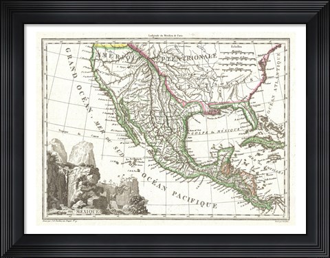 Framed 1810 Tardieu Map of Mexico, Texas and California Print