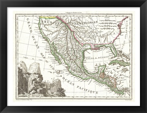 Framed 1810 Tardieu Map of Mexico, Texas and California Print