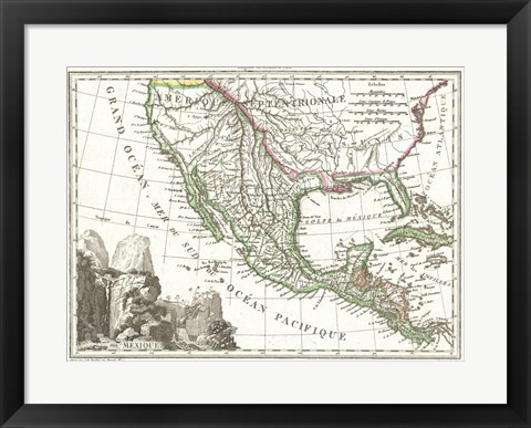 Framed 1810 Tardieu Map of Mexico, Texas and California Print