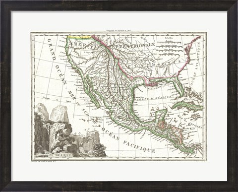 Framed 1810 Tardieu Map of Mexico, Texas and California Print