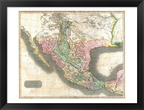 Framed 1814 Thomson Map of Mexico and Texas Print