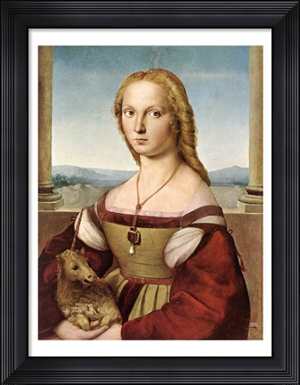 Framed Lady with Unicorn by Rafael Santi Print