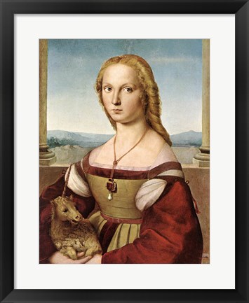 Framed Lady with Unicorn by Rafael Santi Print