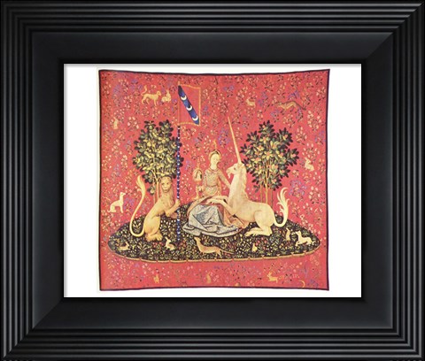 Framed Maiden with Unicorn Tapestry Print