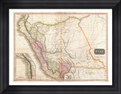 Framed 1818 Pinkerton Map of Peru Print