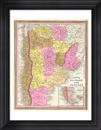 Framed 1846 Burroughs - Mitchell Map of Argentina, Uruguay, Chili in South America Print