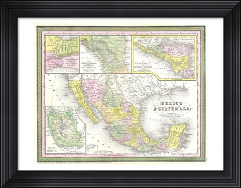 Framed 1850 Mitchell Map of Mexico Texas Print