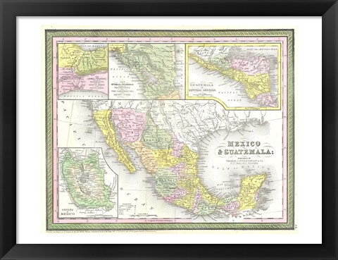 Framed 1850 Mitchell Map of Mexico Texas Print